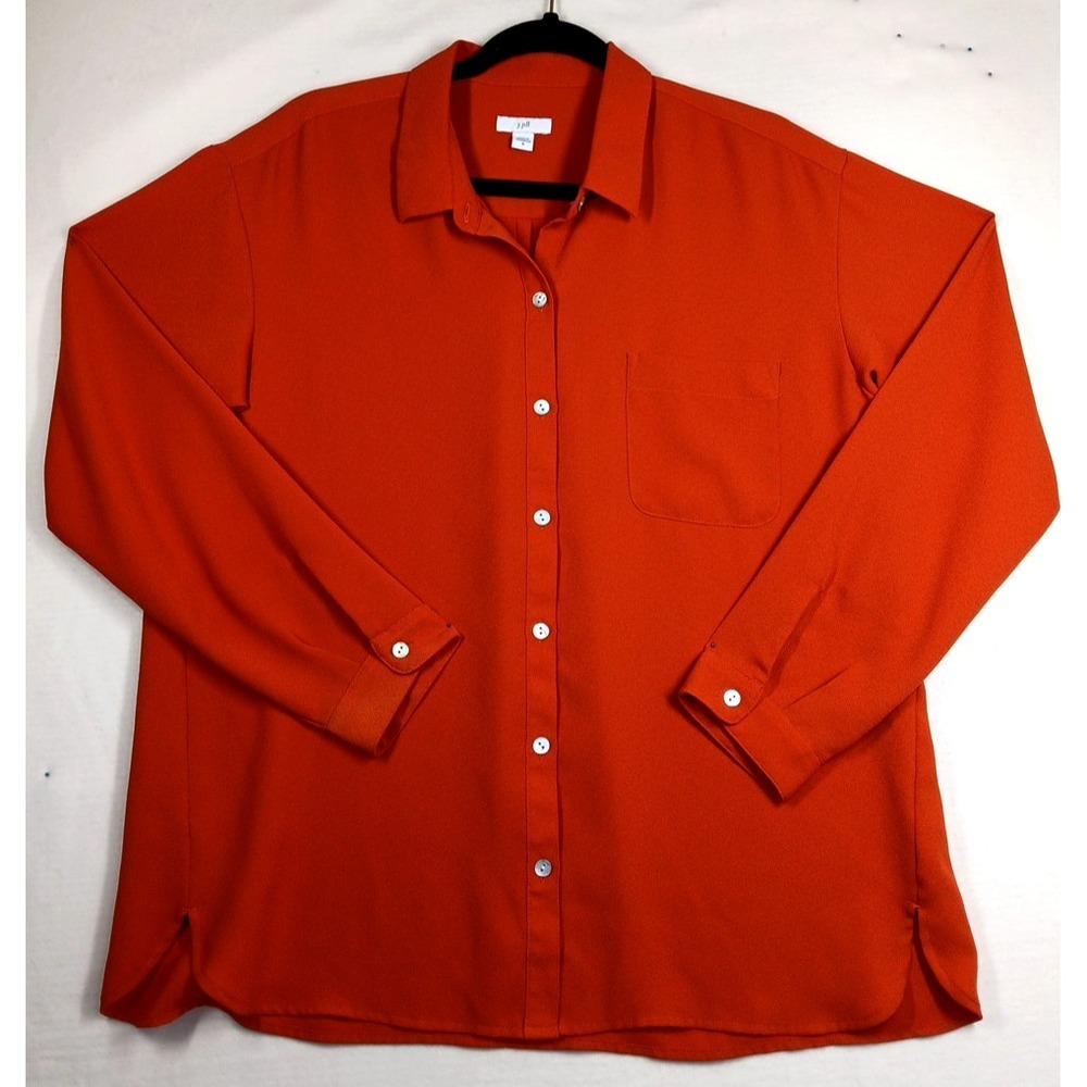 J. Jill Women's Button Up Collared Tunic Blouse Medium Long Sleeves Office‎ Work